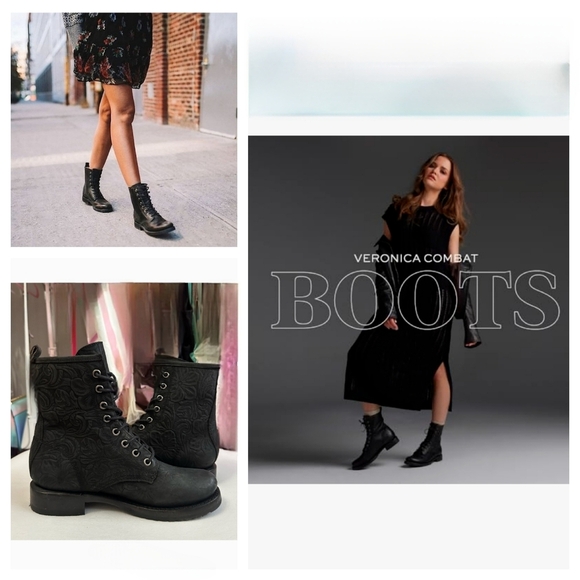 Frye Veronica Combat Boots Black Floral - Picture 1 of 3